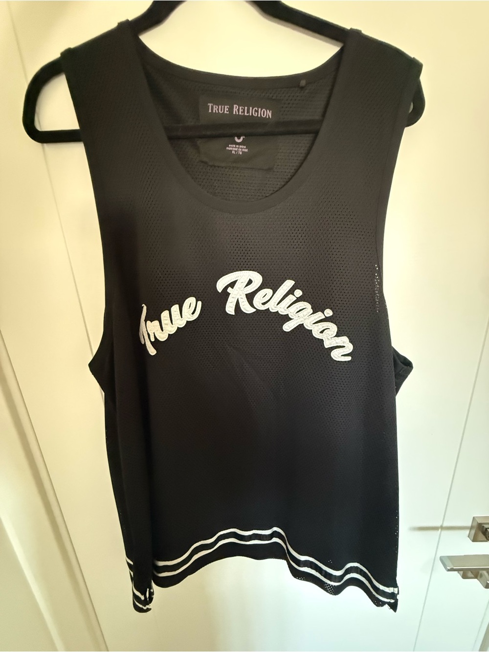 True Religion Black Mesh Athletic Tank with White Script
